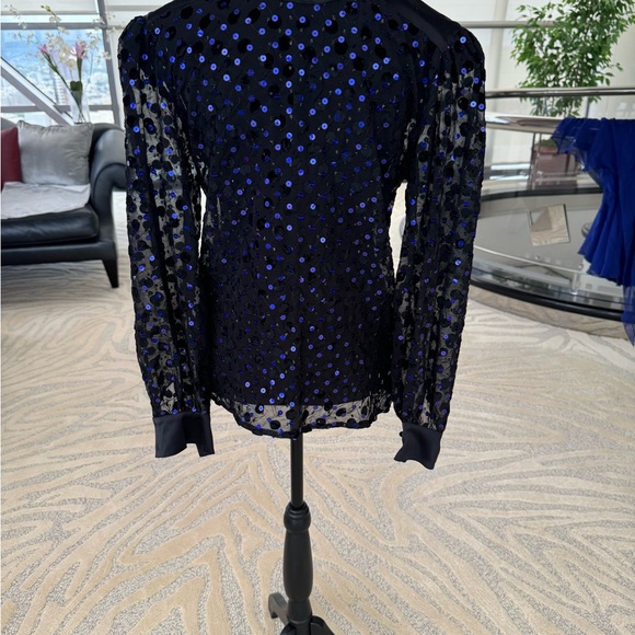 Vintage Sheer Black Button Up Blouse with Navy Blue sequins - Picture 3 of 4